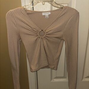 Topshop Beige Ribbed Crop Top